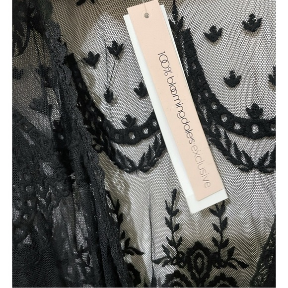 NWT Bloomingdale's AQUA Black Floral Short Sleeve Sheer Kimono, M - Picture 12 of 16